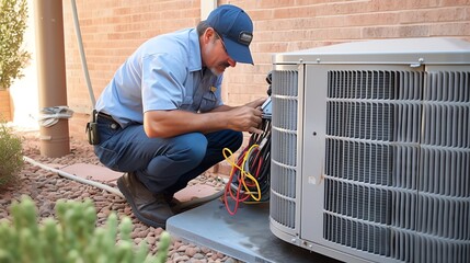 HVAC technician repairing air conditioning unit